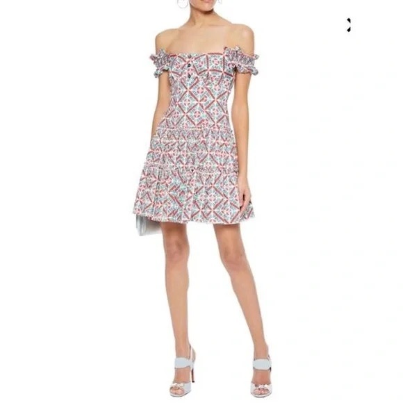 Caroline Constas Maria Off-Shoulder Multi Print Mini Dress - Picture 1 of 6